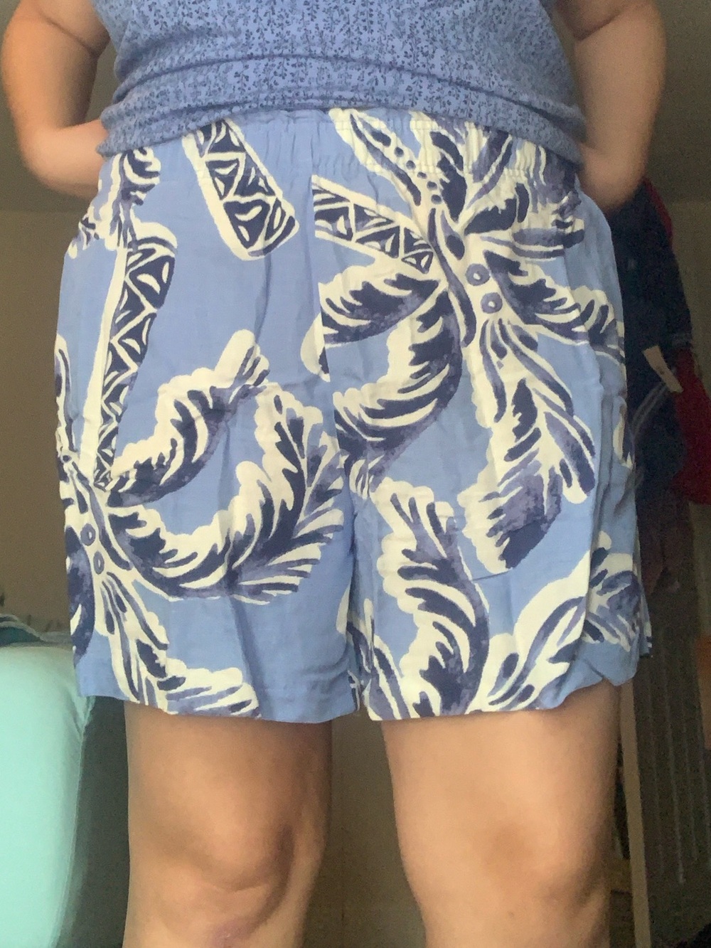 H&M Blue and White Tropical Print Women's Shorts